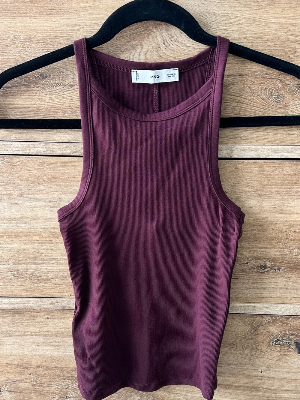 Mango Sleeveless Ribbed Tank Top - Plum - Size XS